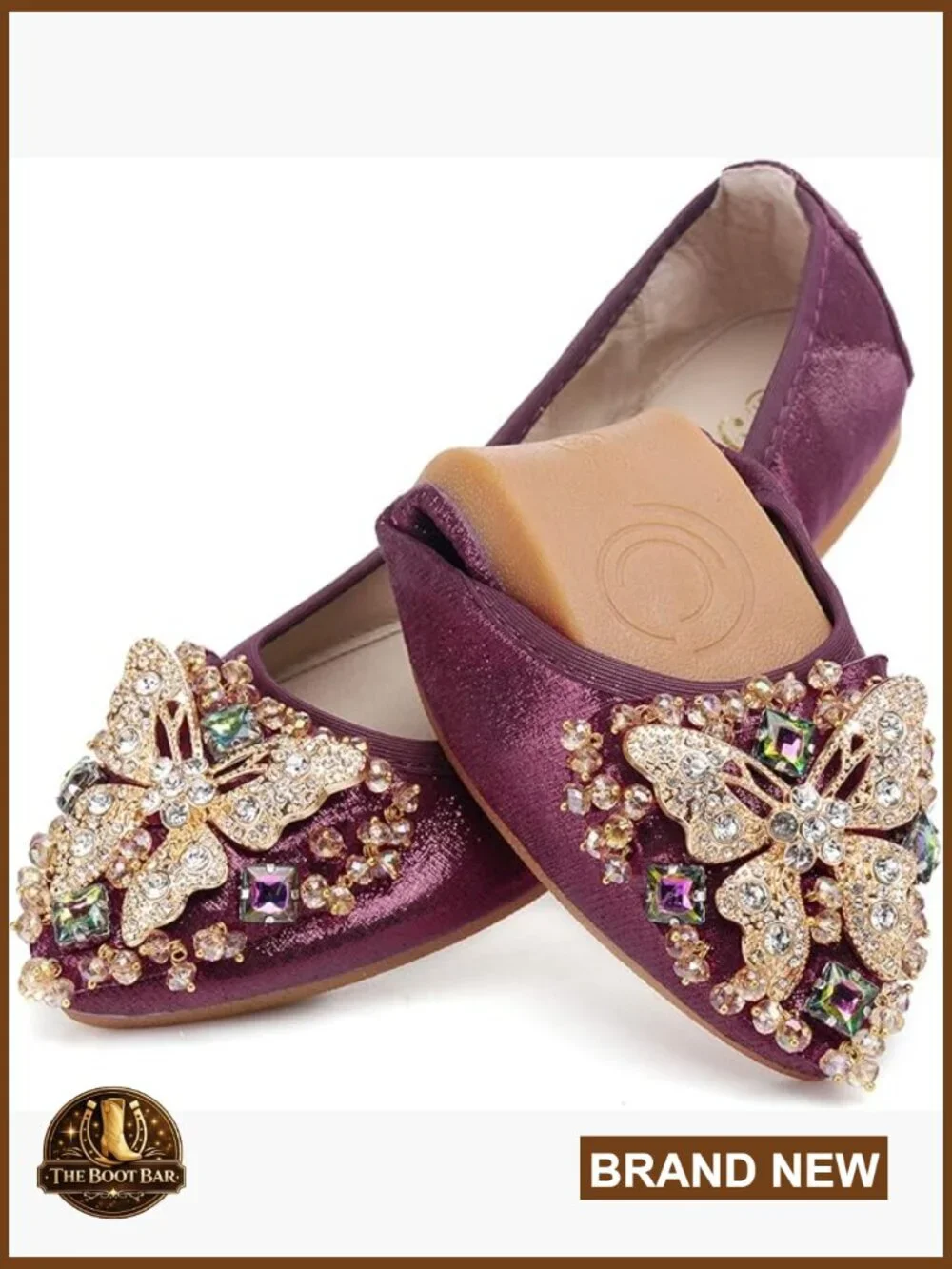 Foldable Rhinestone Ballet Flats Pointed Toe Slip On Wedding Shoes
